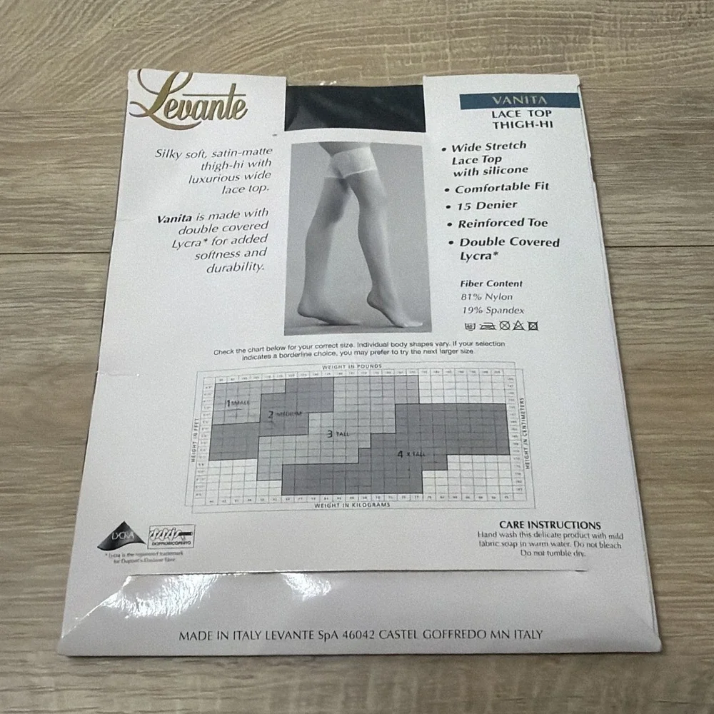 Levante Vanita Thigh High Stockings Nero Black 3 Tall 15 Denier Lace Top New